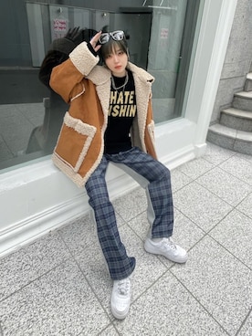 「SETUPEXE（セットアップイーエックスイー）のアイテム（パンツ）」を使った、Never mind the XU / Chikashitsu+さん（レディース・163cm）の冬コーディネート