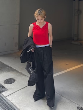 「Chikashitsu +（チカシツプラス）のアイテム（Tシャツ/カットソー）」を使った、Never mind the XU / Chikashitsu+さん（レディース・160cm）の夏コーディネート