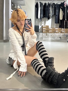 「NOT KNOWING（ノットノーイング）のアイテム」を使った、Never mind the XU / Chikashitsu+さん（レディース・153cm）の秋コーディネート