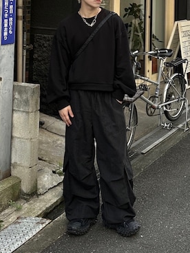 「Chikashitsu +（チカシツプラス）のアイテム（スウェット）」を使った、Never mind the XU / Chikashitsu+さん（メンズ・170cm）の秋コーディネート