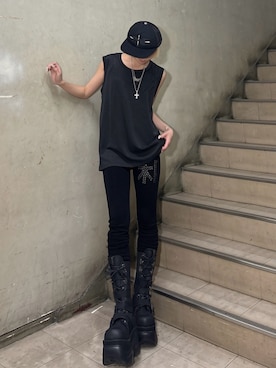 「Heaven Sent（ヘブンセント）の【HeavenSent】Fallen Necklace / 【ヘブンセント】スカルウィングシルバーネックレス（ネックレス、シルバー系）」を使った、Never mind the XU / Chikashitsu+さん（レディース・150cm）の秋コーディネート