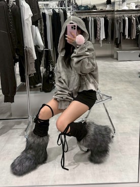 「アイテム（レッグウォーマー）」を使った、Never mind the XU / Chikashitsu+さん（レディース・153cm）の秋コーディネート