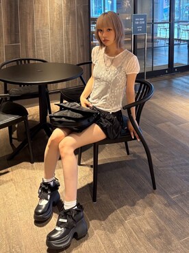 「UGLY SHADOW（アグリーシャドウ）のアイテム」を使った、Never mind the XU / Chikashitsu+さん（レディース・158cm）の夏コーディネート