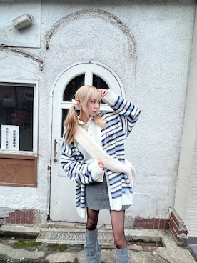 「CRANK（クランク）のアイテム（カーディガン/ボレロ）」を使った、Never mind the XU / Chikashitsu+さん（レディース・161cm）の冬コーディネート