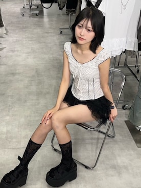 「CRANK（クランク）のアイテム」を使った、Never mind the XU / Chikashitsu+さん（レディース・164cm）の夏コーディネート