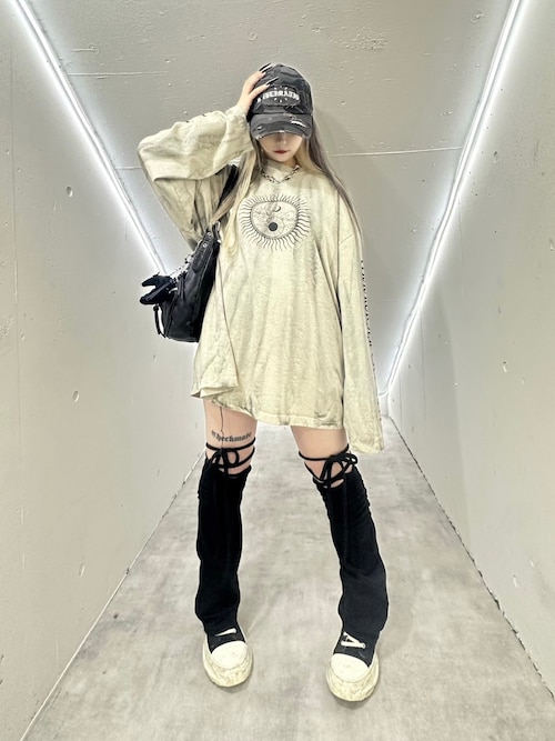 トップス XU garment washing print long sleeve tee Never mind the XU】garment washing print long sleeve tee