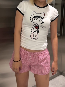 「ショートパンツ」｜Never mind the XU / Chikashitsu+さん（骨格ストレート・レディース・165cm）の夏コーディネート