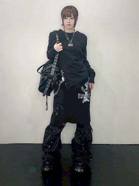 「アイテム（カーゴパンツ）」を使った、Never mind the XU / Chikashitsu+さん（レディース・163cm）の夏コーディネート