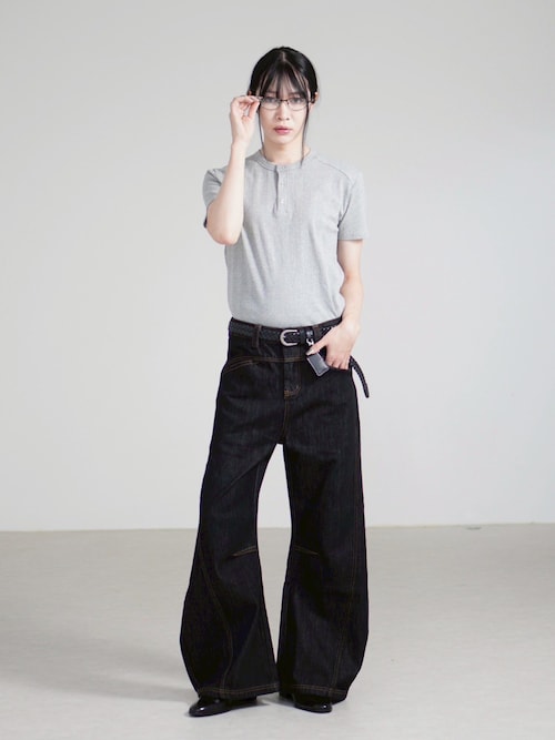 Chikashitsu＋】henry neck half sleeve tee / 【チカシツプラス