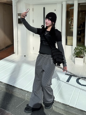 「アイテム（ニットキャップ/ビーニー）」を使った、Never mind the XU / Chikashitsu+さん（レディース・163cm）の秋コーディネート