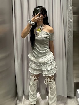 「アイテム（レッグウォーマー）」を使った、Never mind the XU / Chikashitsu+さん（レディース・153cm）の夏コーディネート