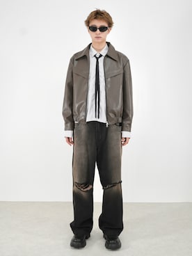 「秋冬」｜「アイテム（ライダースジャケット）」を使った、Never mind the XU / Chikashitsu+さん（メンズ・181cm）の秋コーディネート