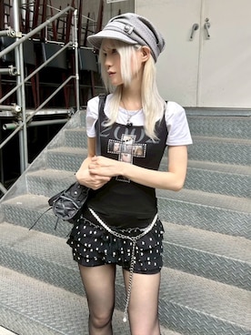 「NOT KNOWING（ノットノーイング）のアイテム」を使った、Never mind the XU / Chikashitsu+さん（レディース・156cm）の夏コーディネート