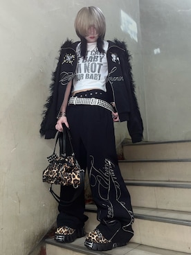 「Never mind the XU（ネバーマインドザエックスユー）の【Never mind the XU】Rivet eyelet biker belt / 【ネバーマインド ザ エックスユー】リベットアイレットバイカーベルト（ベルト、ホワイト系）」を使った、Never mind the XU / Chikashitsu+さん（メンズ・170cm）の夏コーディネート