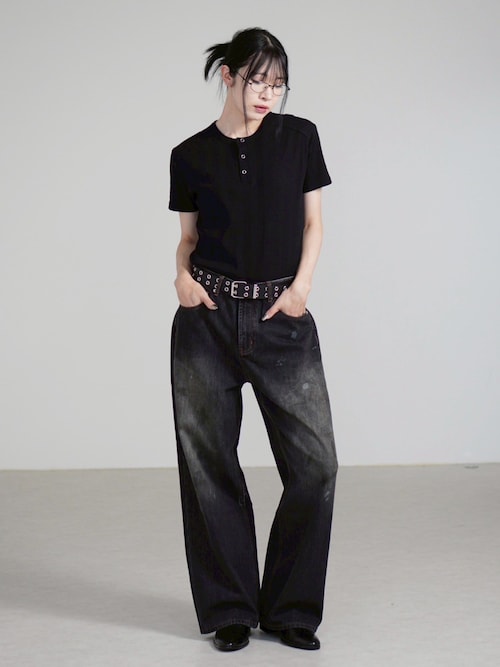 kizukiブラック ヘンリーネック Chikashitsu＋】henry neck half sleeve tee / 【チカシツプラス