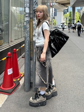 「Never mind the XU / Chikashitsu+（ネバーマインド ザ エックスユー / チカシツプラス）のアイテム」を使った、Never mind the XU / Chikashitsu+さん（レディース・153cm）の夏コーディネート