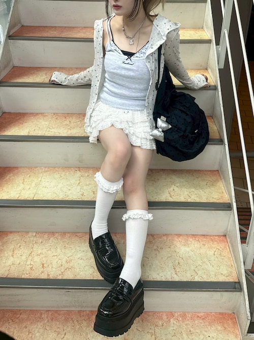 ★CRANK★LACE HEART PRINTING TOP_SKY★正規品/韓国直送料込 CRANK】LACE CANCAN SKIRT PANTS（スカート）｜CRANK（クランク