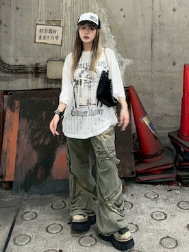 「アイテム（キャップ）」を使った、Never mind the XU / Chikashitsu+さん（レディース・153cm）の夏コーディネート