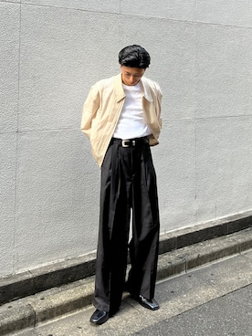 「Chikashitsu +（チカシツプラス）のアイテム（スラックス）」を使った、Never mind the XU / Chikashitsu+さん（メンズ・175cm）の夏コーディネート