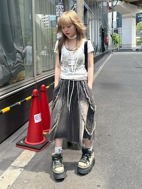 「Never mind the XU / Chikashitsu+（ネバーマインド ザ エックスユー / チカシツプラス）のアイテム」を使った、Never mind the XU / Chikashitsu+さん（レディース・158cm）の夏コーディネート