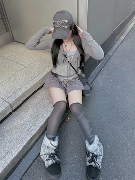 「アイテム（レッグウォーマー）」を使った、Never mind the XU / Chikashitsu+さん（レディース・163cm）の冬コーディネート