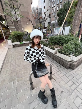 「CRANK（クランク）のアイテム（カーディガン/ボレロ）」を使った、Never mind the XU / Chikashitsu+さん（レディース・156cm）の春コーディネート