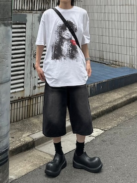 「Chikashitsu +（チカシツプラス）のアイテム（シューズ）」を使った、Never mind the XU / Chikashitsu+さん（メンズ・170cm）の夏コーディネート