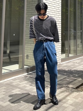 「AJOBYAJO（アジョバイアジョ）のアイテム（パンツ）」を使った、Never mind the XU / Chikashitsu+さん（メンズ・175cm）の夏コーディネート