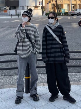 「Chikashitsu +（チカシツプラス）のアイテム（ニット/セーター）」を使った、Never mind the XU / Chikashitsu+さん（レディース・163cm）の冬コーディネート
