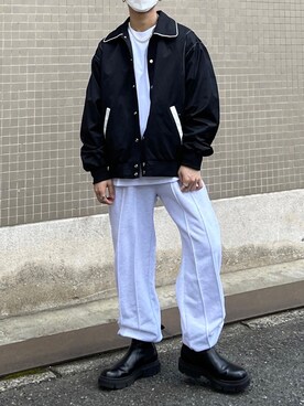 「春カラー」｜「アイテム（ブルゾン）」を使った、Never mind the XU / Chikashitsu+さん（メンズ・170cm）の春コーディネート