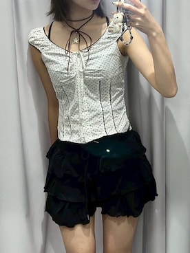 「CRANK（クランク）のアイテム」を使った、Never mind the XU / Chikashitsu+さん（レディース・164cm）の夏コーディネート