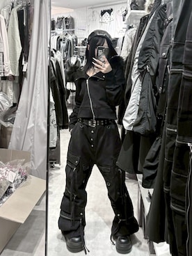 「アイテム（ライダースジャケット）」を使った、Never mind the XU / Chikashitsu+さん（レディース・153cm）の秋コーディネート