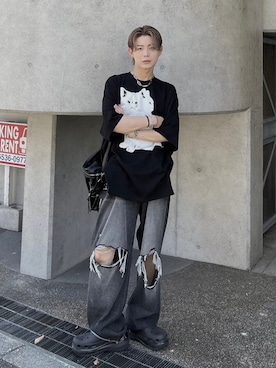 「Chikashitsu +（チカシツプラス）のアイテム（バッグ）」を使った、Never mind the XU / Chikashitsu+さん（メンズ・175cm）の夏コーディネート
