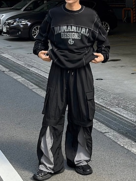 「NOMANUAL（NOMANUAL）のアイテム（スウェット）」を使った、Never mind the XU / Chikashitsu+さん（メンズ・171cm）の秋コーディネート