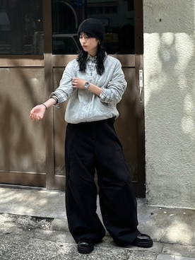 「NOMANUAL（NOMANUAL）のアイテム（帽子）」を使った、Never mind the XU / Chikashitsu+さん（レディース・160cm）の秋コーディネート