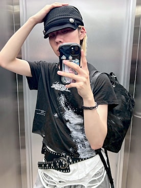 「NOT KNOWING（ノットノーイング）のアイテム」を使った、Never mind the XU / Chikashitsu+さん（メンズ・183cm）の夏コーディネート