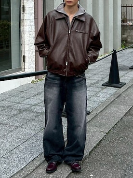 「Chikashitsu +（チカシツプラス）のアイテム（ブルゾン）」を使った、Never mind the XU / Chikashitsu+さん（メンズ・178cm）の秋コーディネート