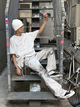 「アイテム（ニットキャップ/ビーニー）」を使った、Never mind the XU / Chikashitsu+さん（メンズ・171cm）の夏コーディネート