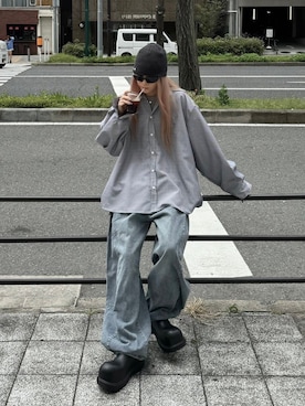 「Chikashitsu +（チカシツプラス）のアイテム（シューズ）」を使った、Never mind the XU / Chikashitsu+さん（メンズ・180cm）の春コーディネート