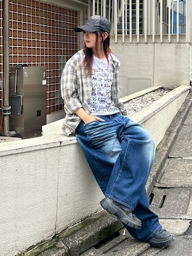 「NOMANUAL（NOMANUAL）のアイテム（帽子）」を使った、Never mind the XU / Chikashitsu+さん（レディース・165cm）の夏コーディネート