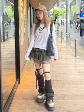 「アイテム（ハンチング/ベレー帽、ブラウン系）」を使った、Never mind the XU / Chikashitsu+さん（レディース・153cm）の夏コーディネート