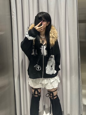 「アイテム（レッグウォーマー）」を使った、Never mind the XU / Chikashitsu+さん（レディース・156cm）の秋コーディネート
