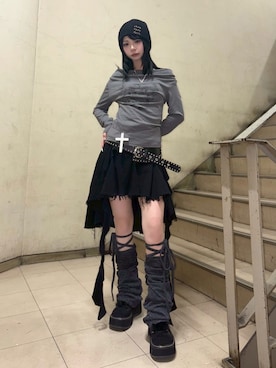 「アイテム（レッグウォーマー）」を使った、Never mind the XU / Chikashitsu+さん（レディース・153cm）の秋コーディネート