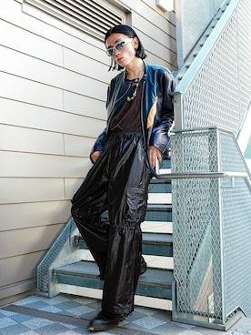 「Chikashitsu +（チカシツプラス）のアイテム（カーゴパンツ）」を使った、Never mind the XU / Chikashitsu+さん（メンズ・184cm）の秋コーディネート