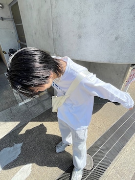 「NOMANUAL（NOMANUAL）のアイテム（スウェットパンツ）」を使った、Never mind the XU / Chikashitsu+さん（メンズ・175cm）の春コーディネート