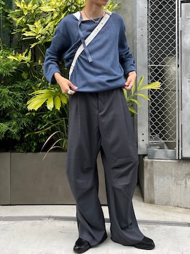 「Chikashitsu +（チカシツプラス）のアイテム（ニット/セーター）」を使った、Never mind the XU / Chikashitsu+さん（メンズ・175cm）の夏コーディネート