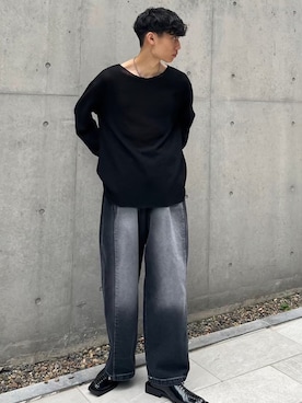 「Chikashitsu +（チカシツプラス）のアイテム（ニット/セーター）」を使った、Never mind the XU / Chikashitsu+さん（メンズ・175cm）の秋コーディネート