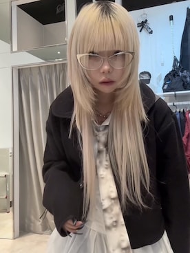 「Never mind the XU / Chikashitsu+（ネバーマインド ザ エックスユー / チカシツプラス）の【Nerd out XU】big cat eye glasses / 【ナードアウトエックスユー】ビッグキャットアイグラス<着用動画あり>（メガネ、シルバー系）」を使った、Never mind the XU / Chikashitsu+さん（メンズ・170cm）の夏コーディネート