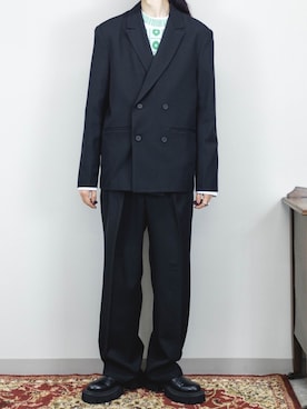 「Chikashitsu +（チカシツプラス）のアイテム（スラックス）」を使った、Never mind the XU / Chikashitsu+さん（メンズ・179cm）の秋コーディネート
