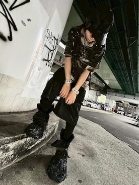 「SURGERY（サージェリー）の【SURGERY】surgery destroyed denim cap / 【サージェリー】サージェリーデストロイデニムキャップ（キャップ、ブラック系）」を使った、Never mind the XU / Chikashitsu+さん（レディース・150cm）の夏コーディネート